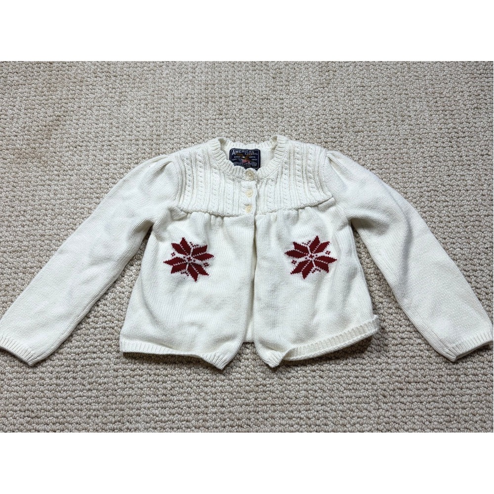 American‎ Living Sweater Kids Girls 3/3T White Cable Knit Cardigan Snowflakes